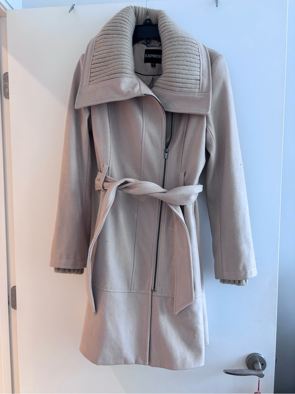 Express Taupe Belted Trench Coat with Ribbed Shawl Collar